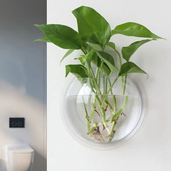Classic Round Geometric Pattern Plastic Wall Hanging Vase with Plant Stand Wall Decor for Green Plants and Flowers, Fish Bowl