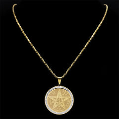 Tetragrammaton Pentagram Amulet Necklace for Women Men Stainless Steel Jewish Israel Talisman Pentacle Chain Jewelry NZZZ499S02