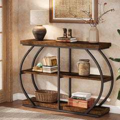Tribesigns 41.3" Console Table, Industrial 3-Tier Entryway Table with Arched Metal Frame and Storage Shelves for Living Room Furniture