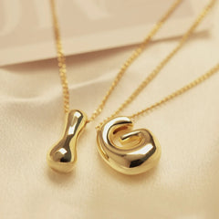 Golden Color Stainless Steel Initial Necklace for Girls Chunky Bubble Letter Pendant Necklaces Trendy Jewelry Gift