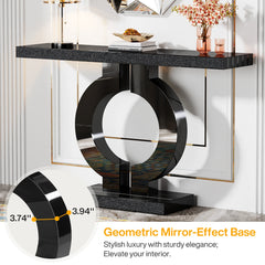 Tribesigns 43-Inch Modern Mirrored Console Table, Glass Sofa Table with Mirror Finish, Entryway Table with O-Shaped Base, Living Room Furniture