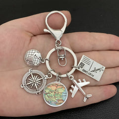 New ideas Earth plane keychain pendant earth compass personality memorial key ring gift for travel lovers