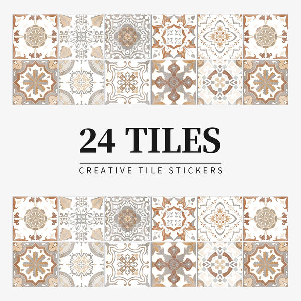 24 pieces of Mandala Retro Pattern Glossy Self-adhesive Tile Stickers for Kitchen and Bathroom Removable Waterproof Wall Sticker Home Decor