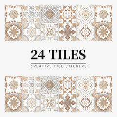 24 pieces of Mandala Retro Pattern Glossy Self-adhesive Tile Stickers for Kitchen and Bathroom Removable Waterproof Wall Sticker Home Decor