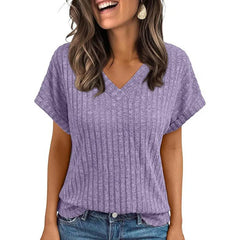 Women’s V-Neck Knit T-Shirt Casual Summer Top