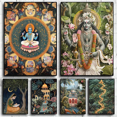 Hindu God Spiritual Serene Forest Temple Scene Indian Nature&Wildlife Poster Canvas Painting Wall Art Pictures Home Decor
