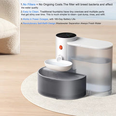Smart Pet Water Fountain,3L Wireless Cat Water Fountain No Filter,Battery Operated Ultra Silent Cat Fountain Rechargeable