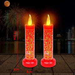Pair Electric Thailand Candle & Candlestick 2AAA RICH Wealth Eternal Lamp Butter lamp For Buddhism Festival  Chinese New Year Home Decor