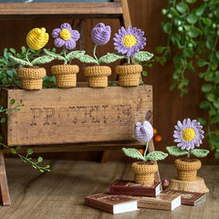 Crochet Knitting Flowers Potted Homemade Crochet Rose Tulip Daisy Office Desktop Ornaments Car Automotive Interior Decoration Home Decor, Plants & flowers