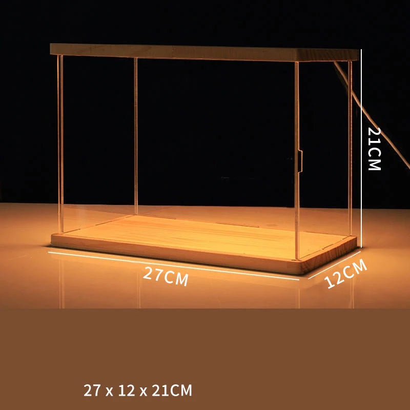 Clear Acrylic Figure Display Cabinet With Solid Wood Step Stand for Blind Box Toy, Cosmetic, Souvenir Display Box With Light Kitchen & Dining Furniture