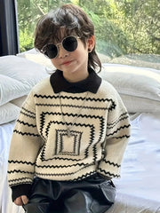 Korean Style Polo Collar Children's Sweater Retro Style Boys' Spring and Autumn Baby Knitwear Turn-Down Collar Trendy