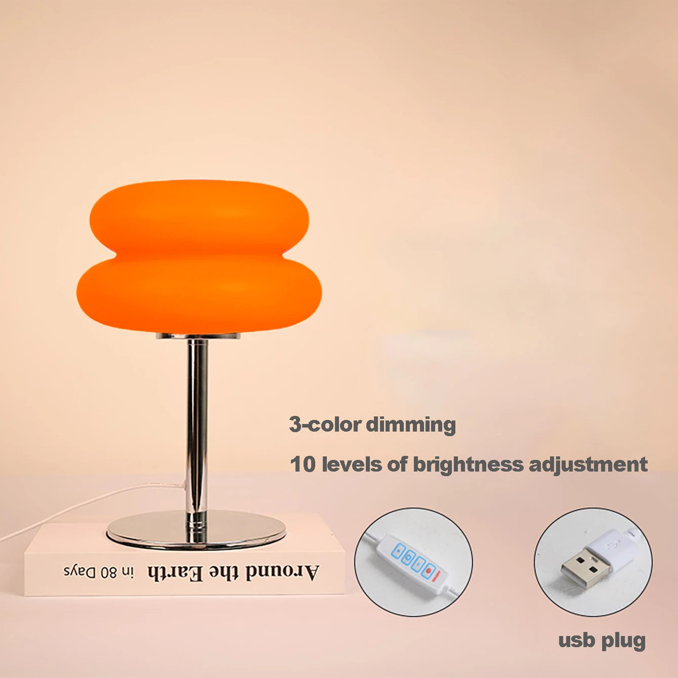 Creamy Bedside Table Lamp USB Tri-Color Dimmable Bedroom Furniture Home Decor