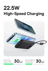 Baseus 10000mAh Power Bank 22.5W Built-In Dual USB-C Cable Thinner Fast Charging for iPhone 17 Pro Max Samsung S25 Xiaomi Poco