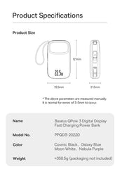 Baseus 22.5W 10000mAh 20000mAh Power Bank Built-In Retractable USB-C & Lightning Cable for iPhone 16 Samsung S25 Xiaomi Poco
