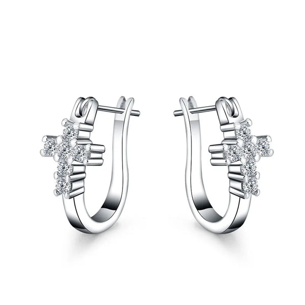 925 Sterling Silver Beautiful Cross Zircon Earrings For Women Fashion Charm Wedding Gifts Jewelry