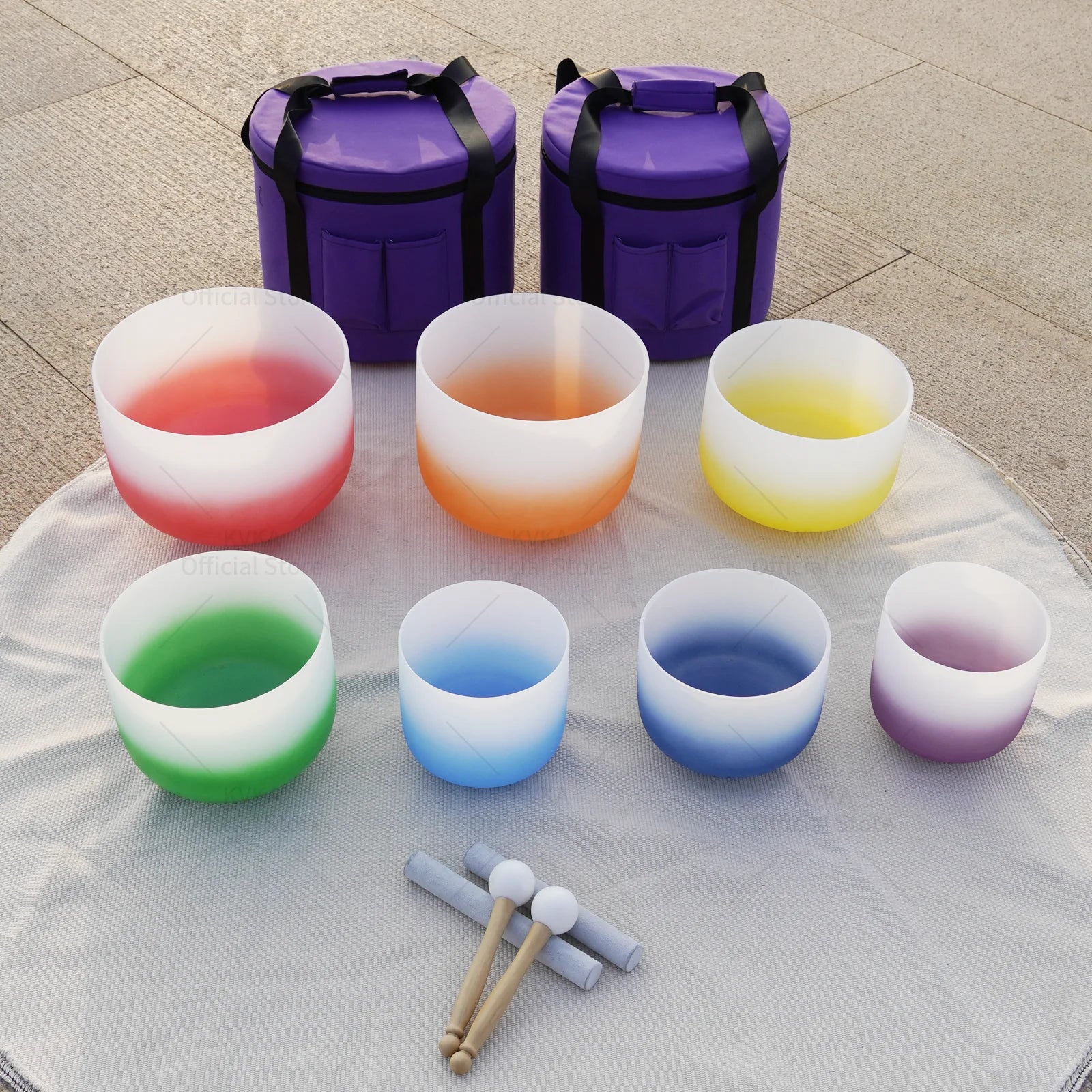 KVKA  6-12 inch Or 7-12 Inch 432hz or 440hz Gradient Half Colored Chakra Frosted Quartz Crystal Singing Bowl for Yoga Sound