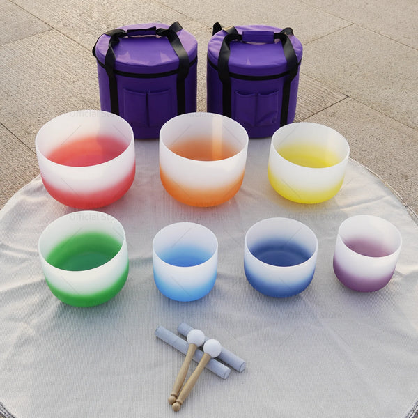 KVKA  6-12 inch Or 7-12 Inch 432hz or 440hz Gradient Half Colored Chakra Frosted Quartz Crystal Singing Bowl for Yoga Sound
