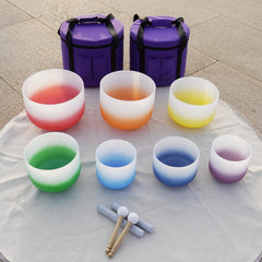KVKA  6-12 inch Or 7-12 Inch 432hz or 440hz Gradient Half Colored Chakra Frosted Quartz Crystal Singing Bowl for Yoga Sound