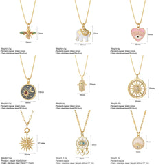 Heart Evil Blue Eye Sun Necklace for Women Cute Dog Bee Elephant Gold Color Pendant Long Stainless Steel Chains