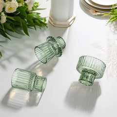 3Pcs Double Sided Vintage Ribbed Taper Glass Candle Holders for Table Centerpieces, Wedding Decorations Dinner Parties