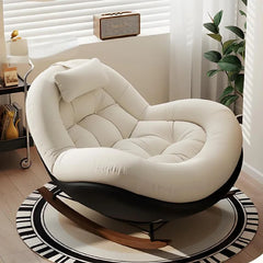 Modern Single Rocking Chair with Headrest Living Room Bedroom Cozy Chenille Lounge Chair Home Office Soft Relaxing Accent Chair Bar Stools & Counter Stools Kitchen & Dining Furniture