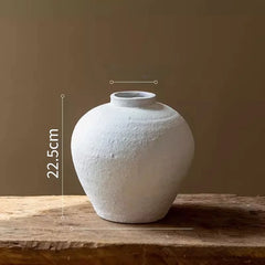 Large Size White Thick Earthenware Flower Vase Ceramic Imitation Living Room Floor Standing Moon Clay Pot Vintage Flower Holder
