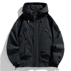 Men's Windbreakers Men Hooded Jacket Zipper Coat Cargo Waterproof Black Bomber Camping Loose Thin Softshell Hooded Hiking Jacket