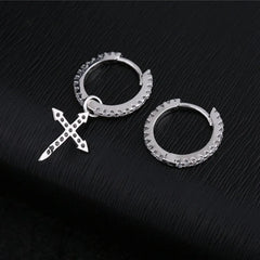 925 Sterling Silver Cross Pendant Asymmetric Hoop Earrings For Women Men Simple Personality New Trend Jewelry Wholesale