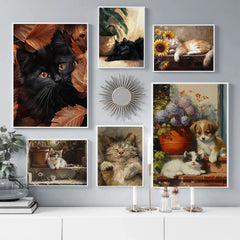 Lazy Playful Cute Afternoon Cat Sleeping Art Oil Painting Poster Canvas Printing Home Homestay Wooden House Wall Decor Painting