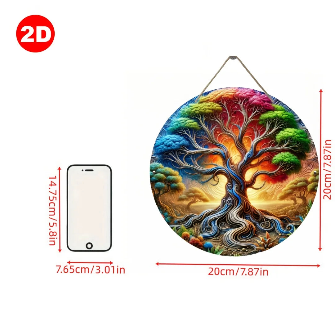 1 piece, 2D, retro tree of life mandala wood wall art, round wooden signboard, no power supply very suitable for room decoration