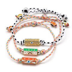 Lucky Eye Adjustable Colorful Braided Rope Bracelet Turkish Evil Eye Bead Copper Zircon Charm Bracelet for Women Men Jewelry