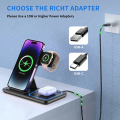 Foldable 3 in 1 Wireless Charging Station for iPhone 17 16 15 14 13 12 Pro Max iWatch 11 Airpods Pro 4/3 Fast Charger Stand Dock