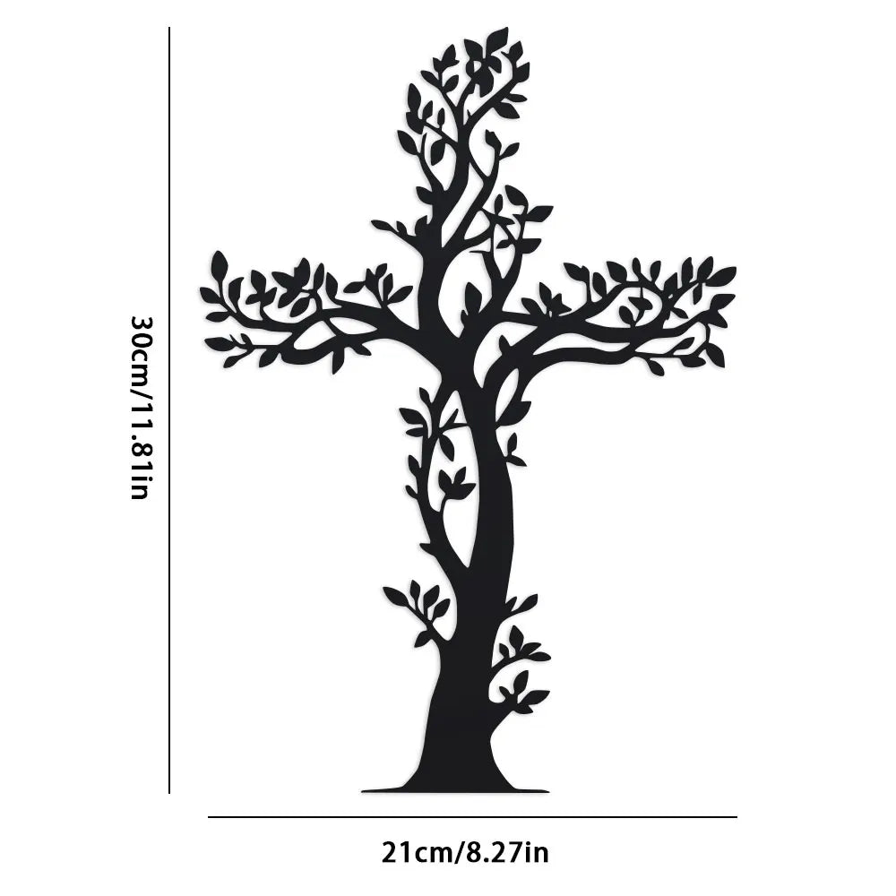 Vintage Iron Living Cross Metal Wall Decor - Weather-Resistant Christian Religious Art, Year-Round Christmas Home Decor