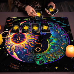 Floral And Sun Tarot Card Tablecloth Altar Cloth Flower Life Spread Tarot Reading Cloth Spiritual Oracle Card Pad