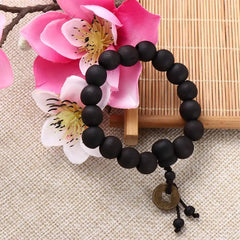 2023 New Religion Buddhist Women Men Prayer Beads Wood Bead Bangle Copper Coin Buddha Bracelet  Accessories