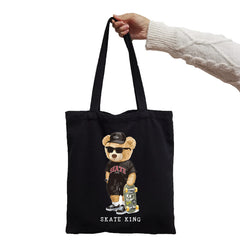 Black White Bear Print Shopper Tote for Women