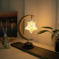 1pc Ramadan Table Lamp Gold Moon Decorative Night Light With Hanging Star or Ball Battery Powered Perfect For Home Bedroom Decor