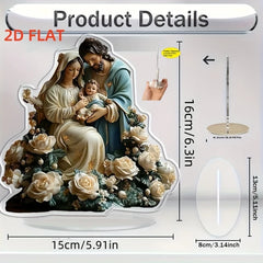 2D Acrylic Desktop Christmas Decor - Jesus' Birth Virgin Mary Angel Cartoon Print Christian Home Christmas 2026 New Year Gift
