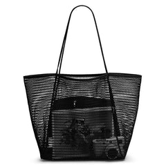 1pcs Foldable Beach Bag with Mesh Net, Mesh Bag, Women's Shoulder Bag, Essential for Outdoor Travel and Leisure Activities