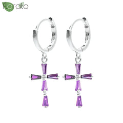 925 Sterling Silver Needle Fashion Cross Pendant Hoop Earrings for Women Vintage Gold Color Small Earrings Luxury Jewelry Gifts