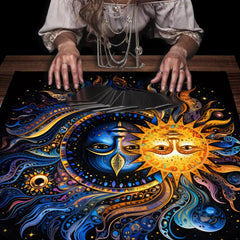 Floral And Sun Tarot Card Tablecloth Altar Cloth Flower Life Spread Tarot Reading Cloth Spiritual Oracle Card Pad