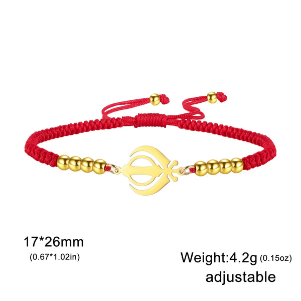 LIKGREAT Sikhism Adjustable Rope Bracelets for Women Men Stainless Steel Sikh Khanda Indian Pakistan Punjab Religious Jewelry