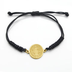 Catholic Religious Belief St. Benedict Cross Stainless Steel Bracelets Manual Chinese Knot Bracelets Men Adjustable Jewelry Gift