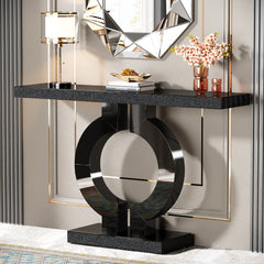 Tribesigns 43-Inch Modern Mirrored Console Table, Glass Sofa Table with Mirror Finish, Entryway Table with O-Shaped Base, Living Room Furniture