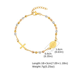 Vnox Stainless Steel Beaded Virgin Mary Bracelet,Charm Rosary Cross Chain Bracelet For Women,Religion Christ Three Color Jewelry