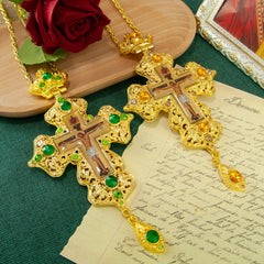 HTISOK Orthodox Cross Pendant Jesus Pendant Zinc Alloy Cross Necklace Gift for Priests with Gift Box Baptism Worship Blessing
