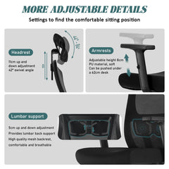 Durrafy Ergonomic Office Chair with Adjustable Headrest, Lumbar Support, Mesh Backrest, Computer Desk Chair for Office Furniture