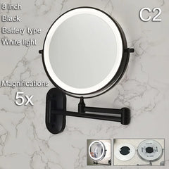 Golden Wall Folding Makeup Mirror Double Side Fill Light Magnifying USB Charging Led Tricolor Dimming Bathroom Cosmetic Mirrors