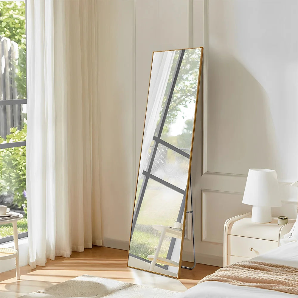 【Lifeideas】Modern Slim Frame Full Length Mirror with Stand, Aluminium Alloy Frame Floor Mirror, for Bedroom