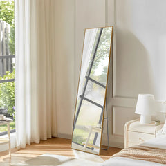 【Lifeideas】Modern Slim Frame Full Length Mirror with Stand, Aluminium Alloy Frame Floor Mirror, for Bedroom